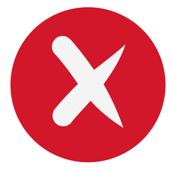 Cross mark in a red circle isolated on transparent background for usage as an illustration, signs and symbol concept