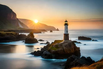 Foto op Aluminium lighthouse on the coast generated Ai. © Abdul