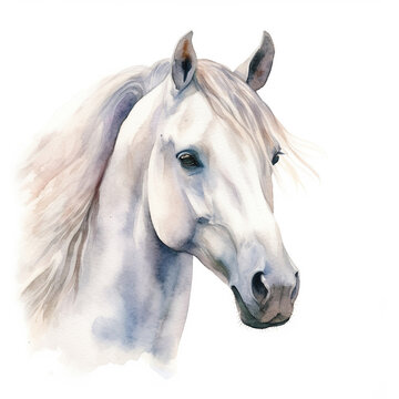 Beautiful white horse watercolor painting