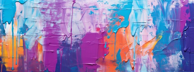 Closeup of abstract rough colorful multicolored art painting texture, with oil brushstroke, pallet knife paint on canvas, dripping color (Generative Ai)