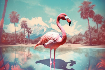 bird party sunglasses feather tropical summer flamingo pink animal hipster. Generative AI.