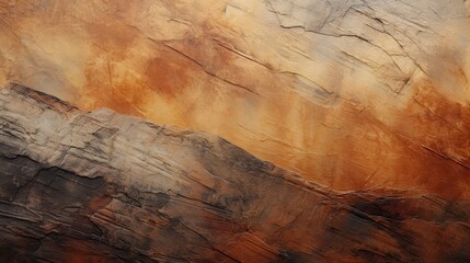 A dynamic abstract background with layers of thick and textured paint strokes in earthy tones, resembling the rugged and weathered textures of a mountainous landscape. Generative AI. 
