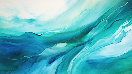 A mesmerizing abstract background with layers of thick paint in varying shades of blue and green, reminiscent of swirling ocean currents and waves crashing against the shore. Generative AI. 