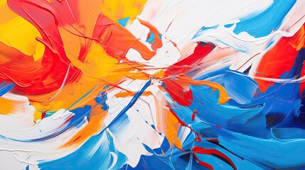A vibrant abstract background featuring a chaotic yet harmonious mix of thick paint strokes in primary colors, symbolizing the boundless creativity of the artistic process. Generative AI. 
