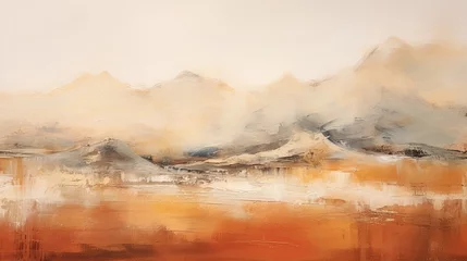 Draagtas An abstract composition showcasing a mix of thick and textured paint strokes in earthy tones, resembling the rugged beauty of a desert landscape with its rich and warm color palette. Generative AI.  © Dannchez
