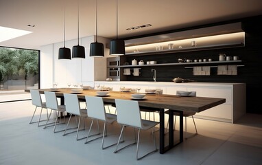 Minimalist and Elegant Modern Kitchen Interior Design. Generative AI