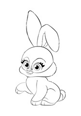 Sweet vector line art illustration of a cute rabbit in a playful cartoon style, perfect for children's coloring books