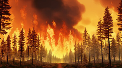 forest fire landscape global warming catastrophe apocalypse nature. climate change. Generative AI