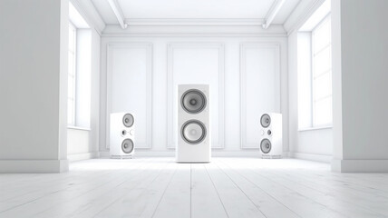 acoustic speaker in an empty white room concept pure sound music. Generative AI
