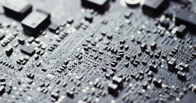 Integrated circuit board with processor close up.