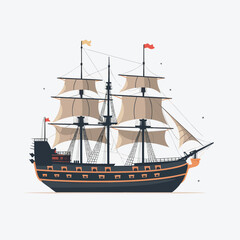 Old ship vector illustration isolated - obrazy, fototapety, plakaty