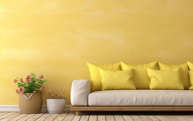 Fototapeta na wymiar Vibrant Yellow Empty Wall Space for Text and Cozy Vibes. Generative AI