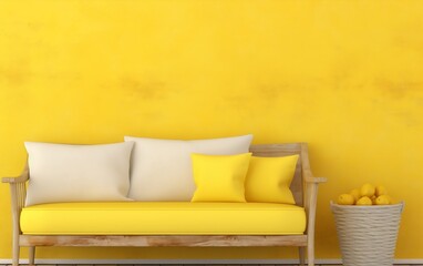 Vibrant Yellow Empty Wall Space for Text and Cozy Vibes. Generative AI