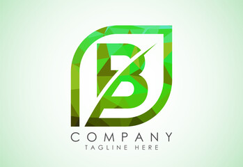 Initial B alphabet with abstract leaf. Eco-friendly logo concept. Low poly style