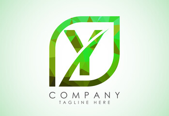 Initial Y alphabet with abstract leaf. Eco-friendly logo concept. Low poly style