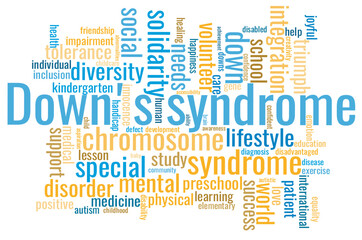 Obraz premium Illustration in the form of a cloud of words related to the Down's syndrome.