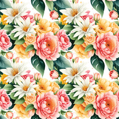 Floral shape watercolor seamless pattern.