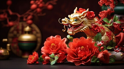 Obraz premium Chinese new year still life of dragon celebration