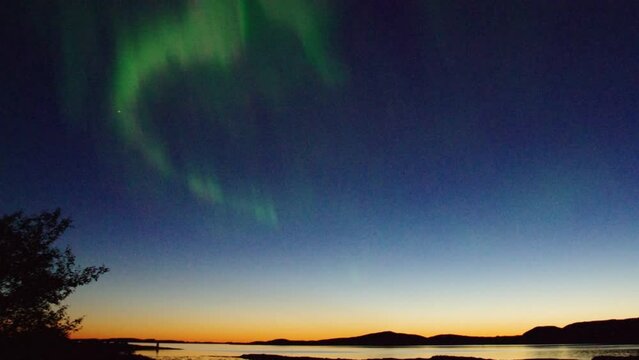 Northern Lights in real time, Aurora borealis, Evening Red, Helgeland, Kystriksveien, Nordland, Norway, Europe
