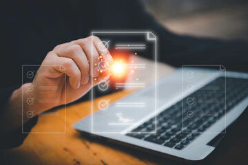 Online business contract Electronic signature, e-signing, digital document management, paperless office, signing business contract concept.