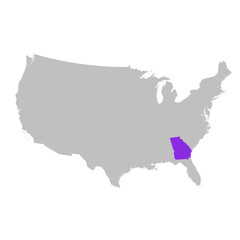 Vector map of the state of Georgia highlighted highlighted in purple on map of United States of America.