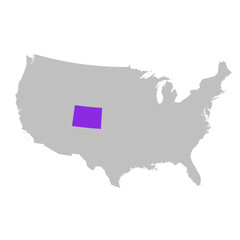 Vector map of the state of Colorado highlighted highlighted in purple on map of United States of America.