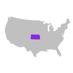 Vector map of the state of Kansas highlighted highlighted in purple on map of United States of America.