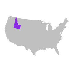 Vector map of the state of Idaho highlighted highlighted in purple on map of United States of America.