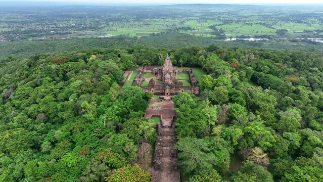Aerial view of Prasat hin phanom rung in Buriram, Thailand.