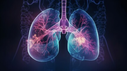 3D rendered illustration of a human lung, Lung cancer, Medical concept, Generative AI
