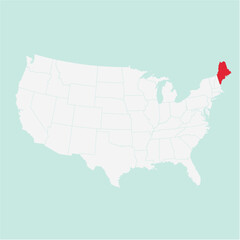 Vector map of the state of Maine highlighted highlighted in red on a white map of United States of America.