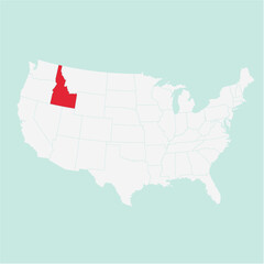 Fototapeta premium Vector map of the state of Idaho highlighted highlighted in red on a white map of United States of America.