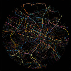 Colorful Map of Detmold, North Rhine-Westphalia with all major and minor roads.