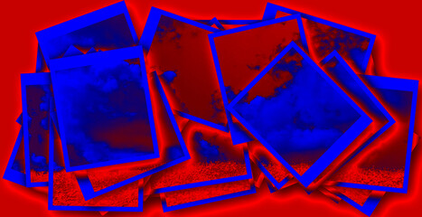 Abstract background in red and blue, with a spectacular rhythm and inserts. Surrealistic image in a modern style. For your art projects and works.