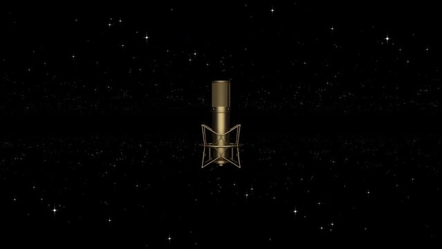 Seamless Looping 3d Render Gold Microphone on Particular Background