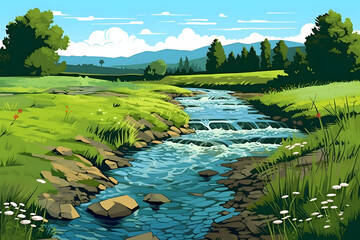 landscape river vector Made with Generative AI