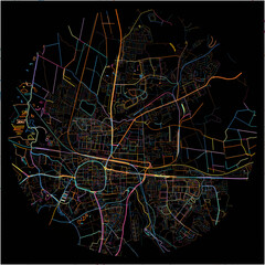 Colorful Map of Neubrandenburg, Mecklenburg-Western Pomerania with all major and minor roads.