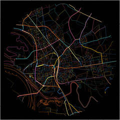 Colorful Map of Wesel, North Rhine-Westphalia with all major and minor roads.