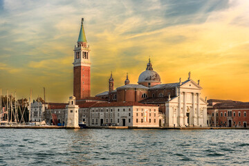 Gondole and San Giorgio island, Venice, Italy, Europe