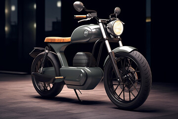 Fototapeta na wymiar Modern electric motorbike in a black background