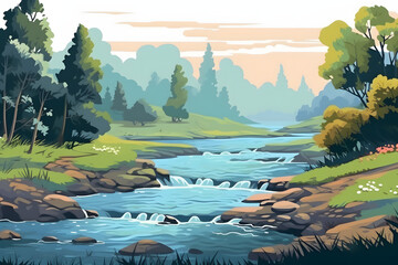 landscape river vector Made with Generative AI
