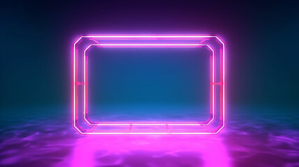 Fototapeta premium neon abstract luminous frame on black background. Generative AI