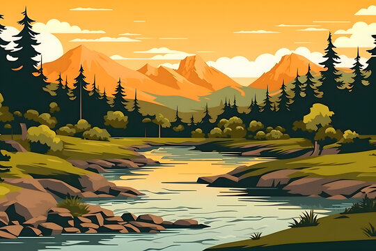 landscape river vector Made with Generative AI