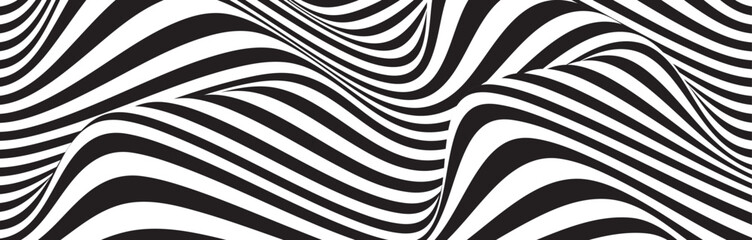 black and white wavy stripes background. Vector illustration