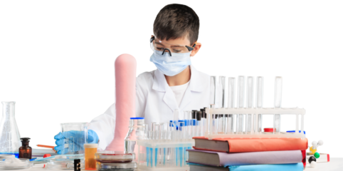 Little child chemistry with water for easy science experimental online class, new normal and distance learning, e-learning for kid in covid-19 pandemic.