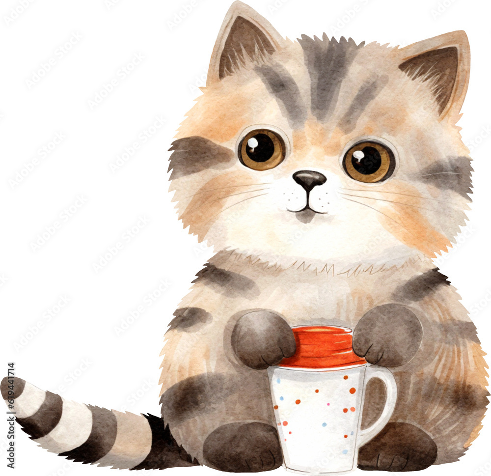 Poster cute kitten illustration created with generative ai technology