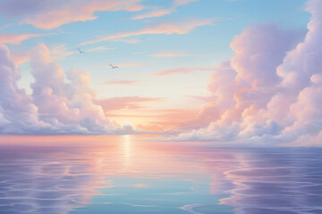 Fototapeta na wymiar Beautiful pastel tone color sky reflection on water with sunlight.