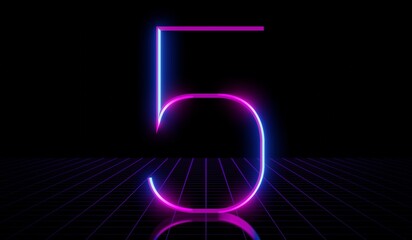5 - ultraviolet neon number on black background - 3D illustration