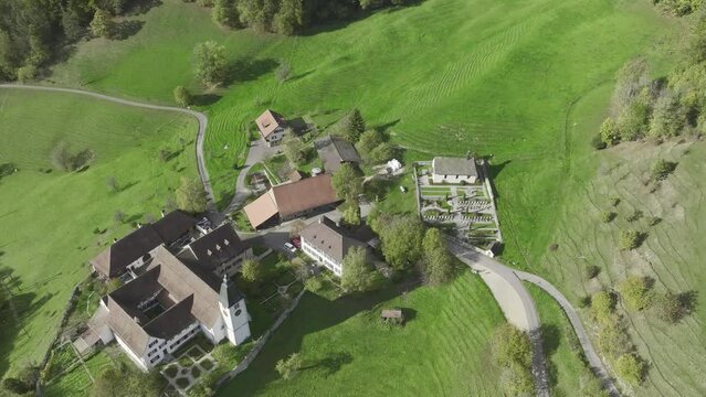 Holy Orthodox Monastery of Johannes Kapodistrias, former Benedictine Abbey, aerial view, Beinwil am Passwang, Solothurn, Switzerland, Europe