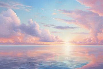 Fototapeta premium Beautiful pastel tone color sky reflection on water with sunlight.